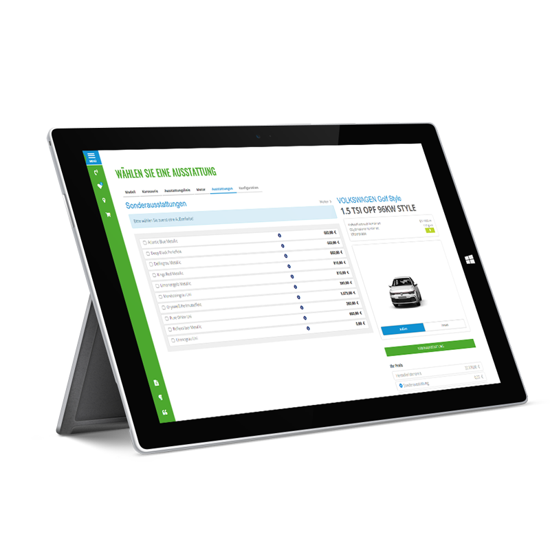Fahrzeugkonfigurator auf dem Tablet