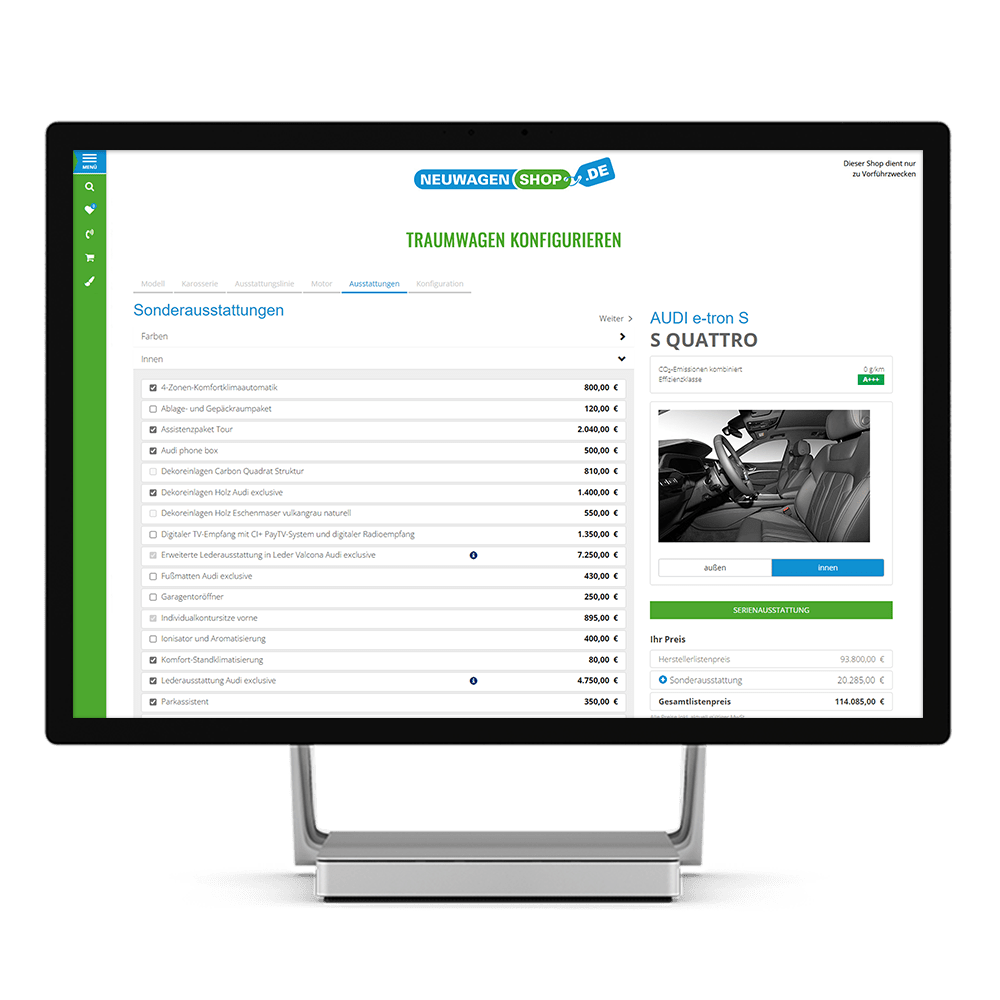 Neuwagenshop Konfigurator - Auto außen konfigurieren