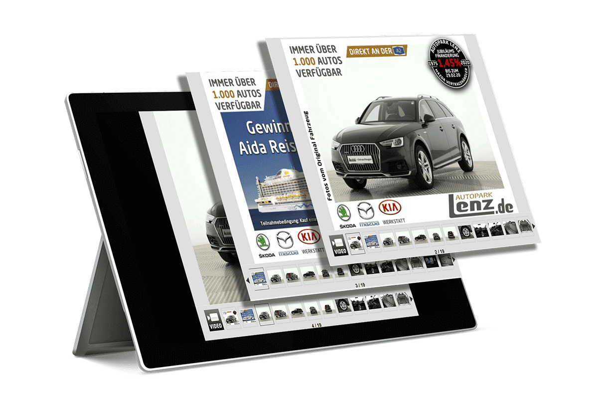 Tablet mit mehrere Bilder von Autopark Lenz Website