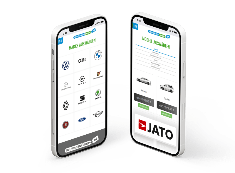 zwei Handys mit JATO auf der Neuwagenshop Website