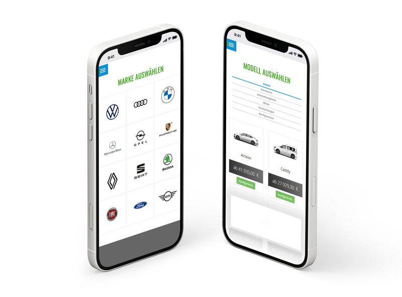 zwei Handys mit Autovista auf der Neuwagenshop Website