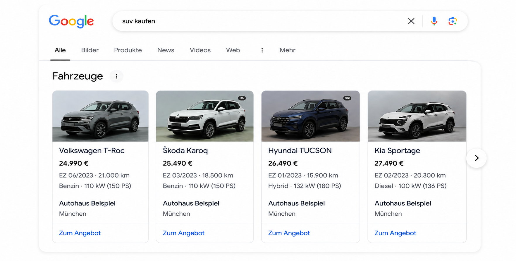 Google Vehicle Ads Beispiel