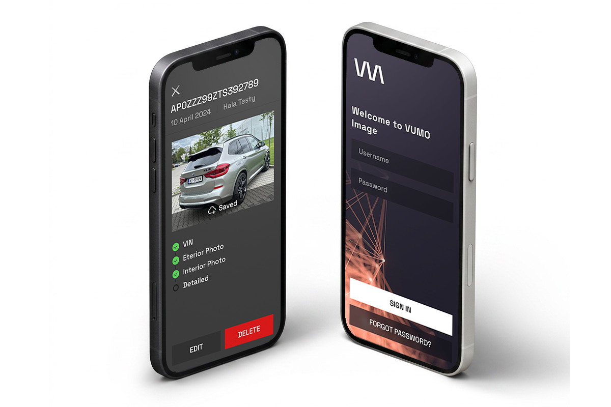 Zu sehen sind zwei Smartphone und auf dem Display sind Screenshots aus der VUMO-App zusehen